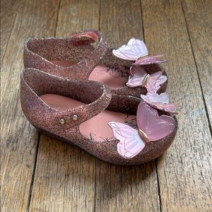 Mini Melissa Pink Glitter Butterfly Mary Jane Kids Shoes
